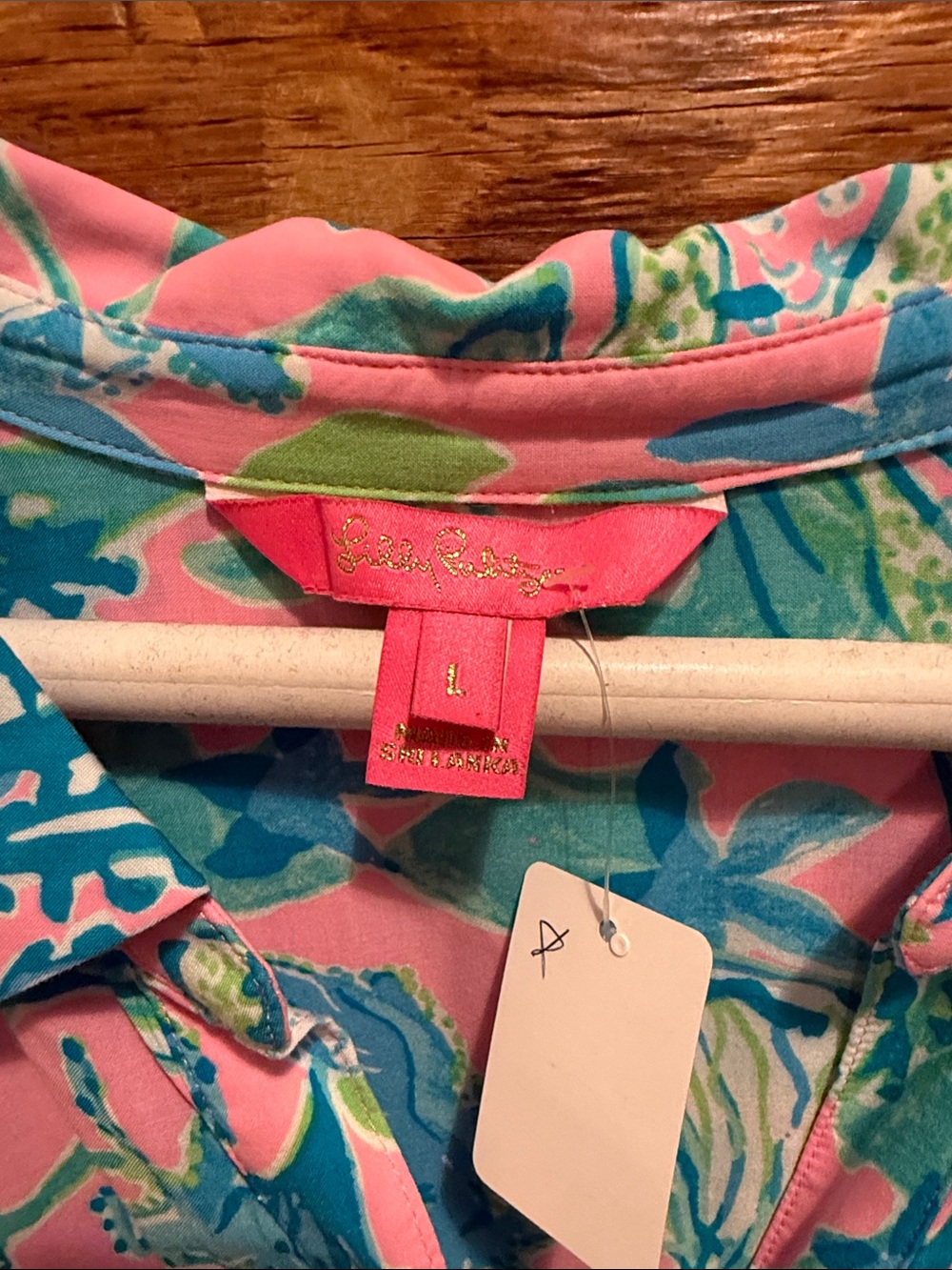 🌸GUC L Lilly Pulitzer Pink Aqua Green Palm Print Shirtdress Coverup - Picture 2 of 4